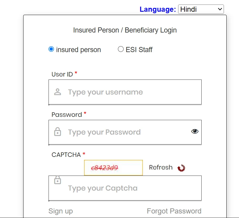 esic beneficiary login