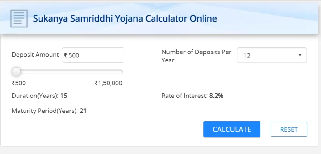 Sukanya Samriddhi Yojana Calculator