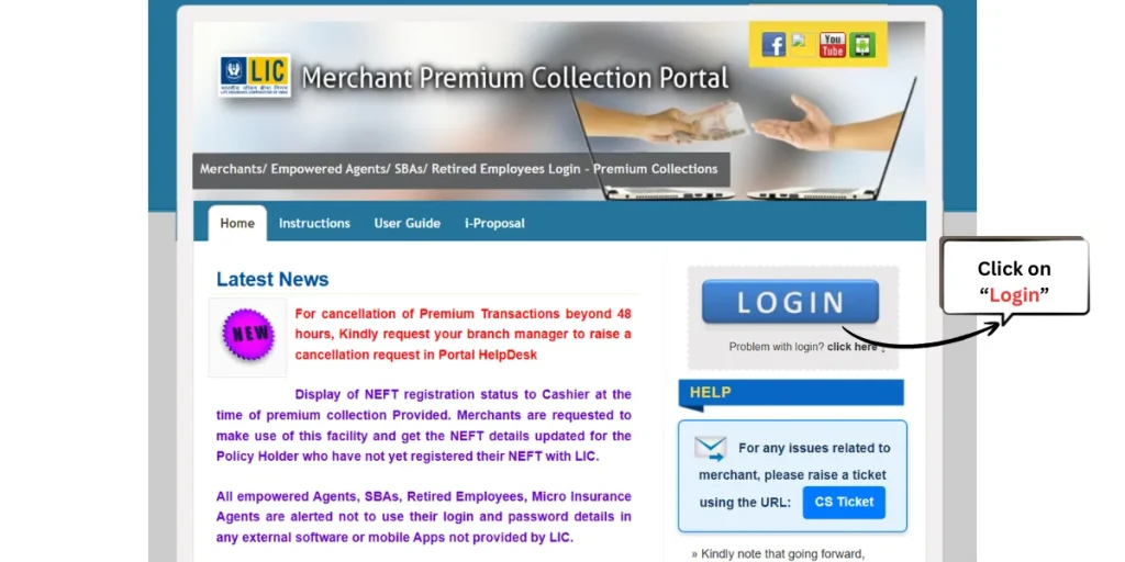 lic merchant premium collection portal login